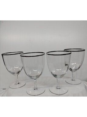 Platinum Trim Glass Crystal Wine Water Goblet Set 4 New 5"3/4x3"1/2 New
